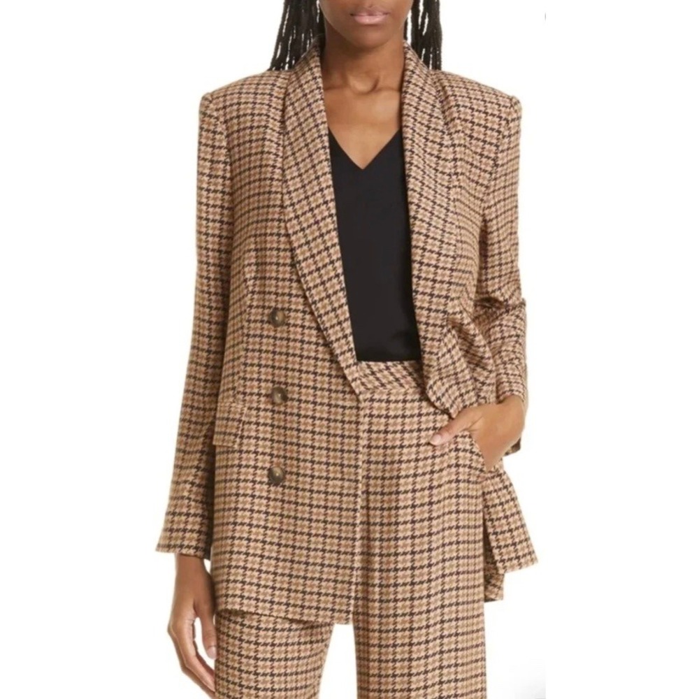 L'AGENCE Brown & Black Houndstooth Double-Breasted Blazer